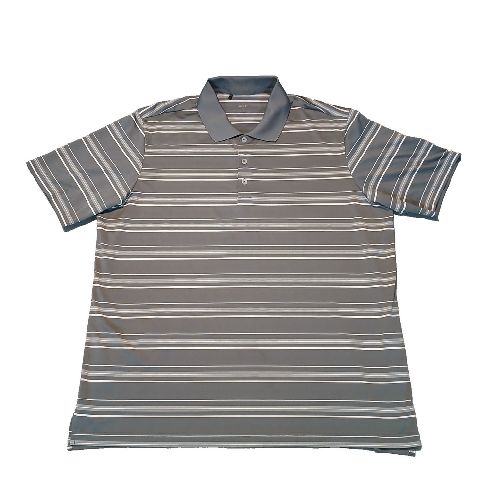 Adidas Polo Shirt Mens‎ XL PureMotion Gray Striped Golf Short Sleeve Casual
